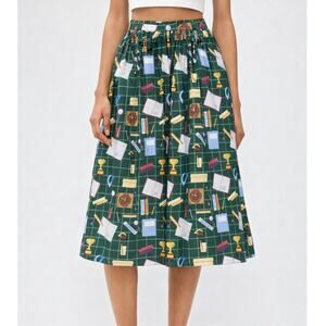 ModCloth Womens Green Head of the Class Fit Flare Skirt Small School Teacher